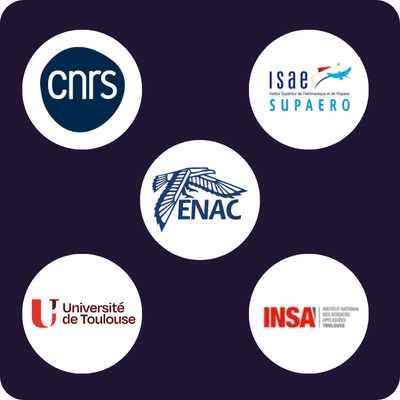 Logos des établissements : CNRS, ENAC, Isae Supaero, INSA, Université de Toulouse