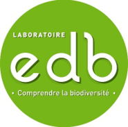 Logo-laboratoire edb ecriture blanche sur fond vert avec signature du labo : "comprendre la biodiversité"
